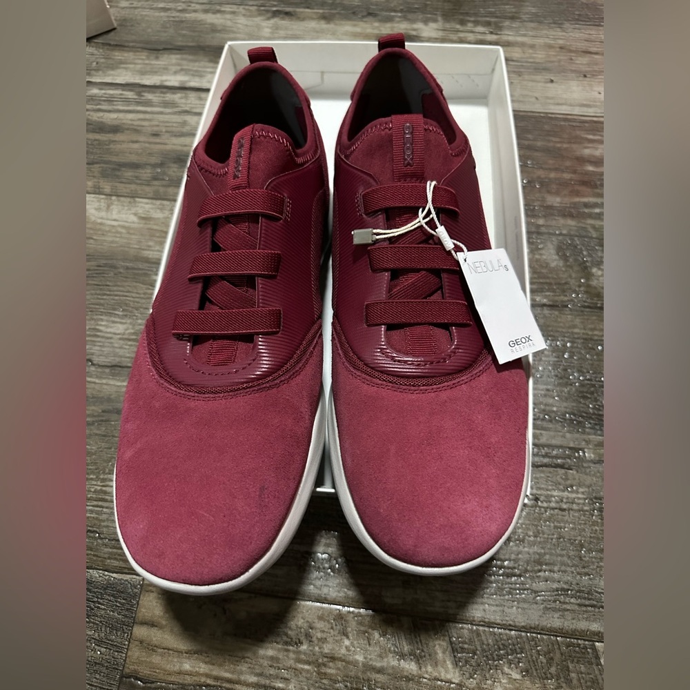 NWB Geox Respira Men’s Red Sneakers Shoes breathable Suede Textile size 44 11